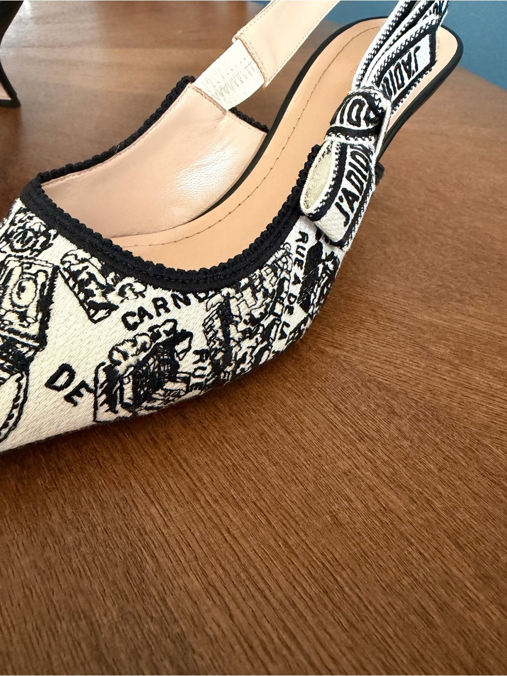 Dior Black & White Printed Pointed Slingback Pumps - Picture 5 of 16